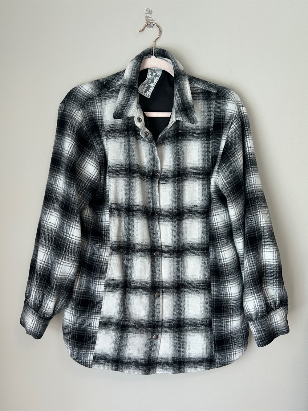 Sage the Label No Trouble Shirt Jacket Black and White Plaid